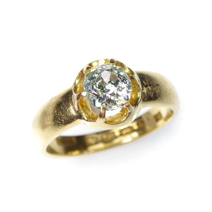 Edwardian single stone fancy very light bluish-green diamond and 18ct gold ring